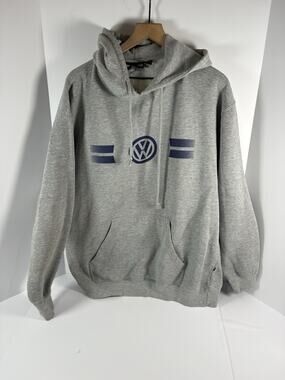 Volkswagen VW Hoodie Mens 2XL Gray Pullover Fleece Pennant Sportswear Sweatshirt